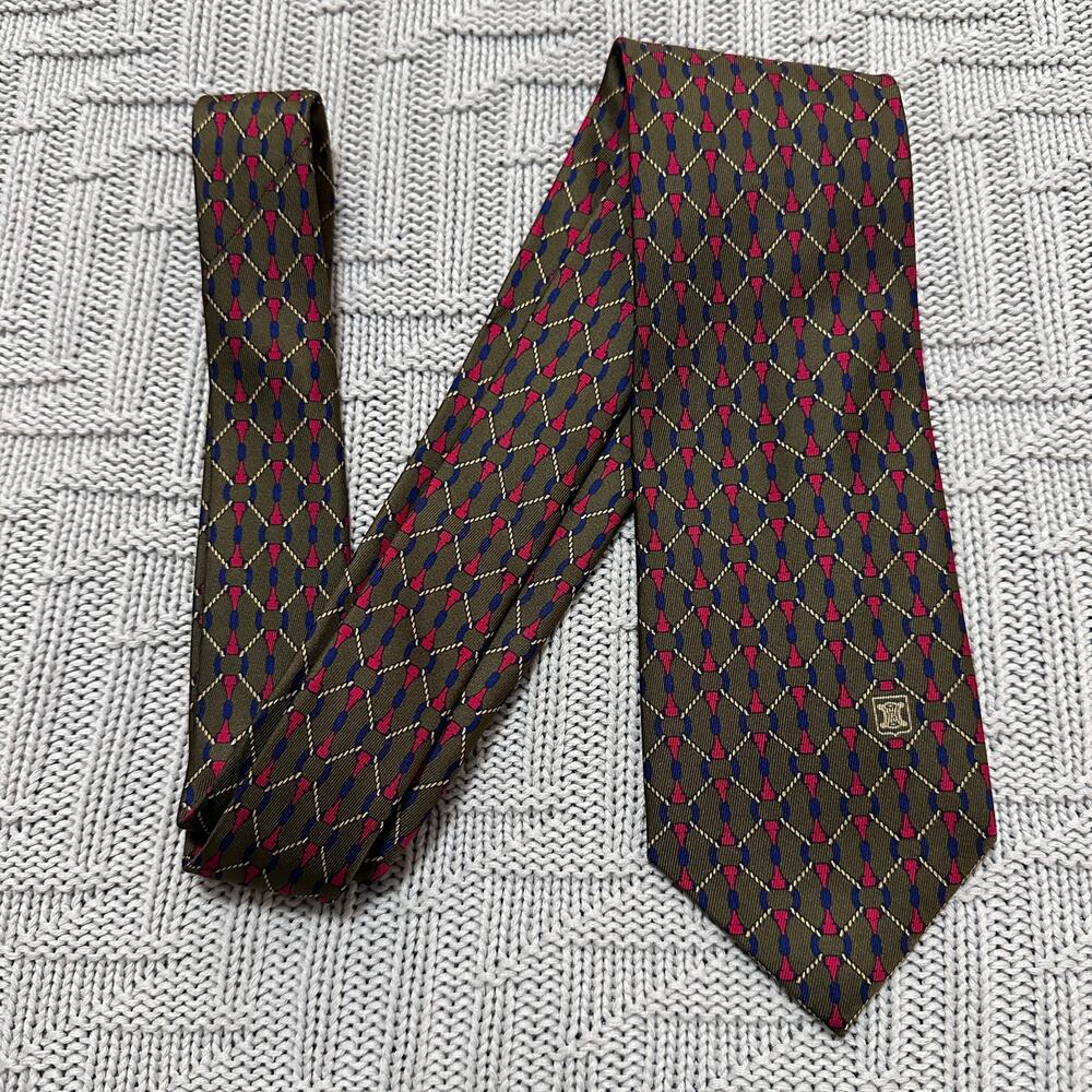 Celine brown equestrian bit motif silk tie
